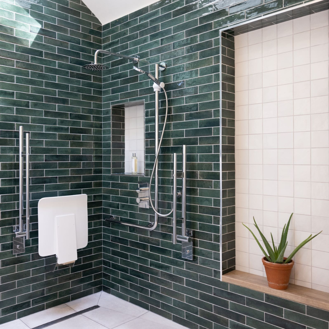 Forest green accessible bathroom Fine & Able