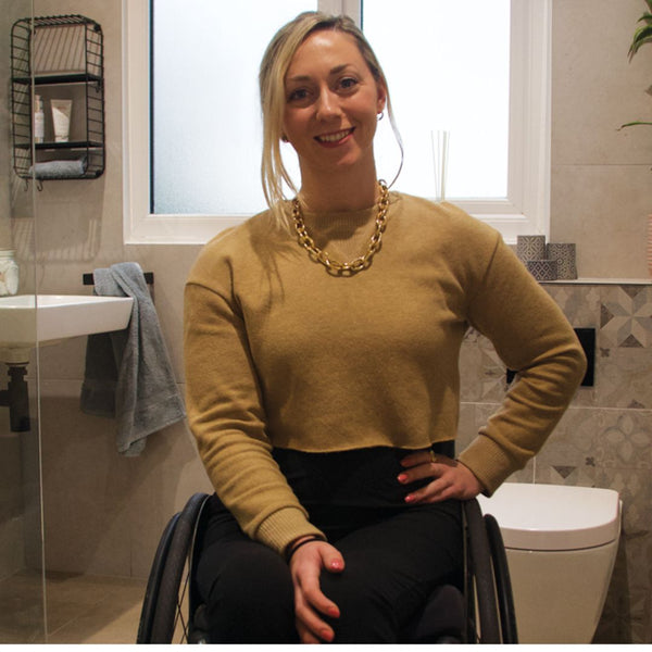 Two gorgeous accessible bathrooms for Paralympic wheelchair basketball athlete, Sophie Carrigill