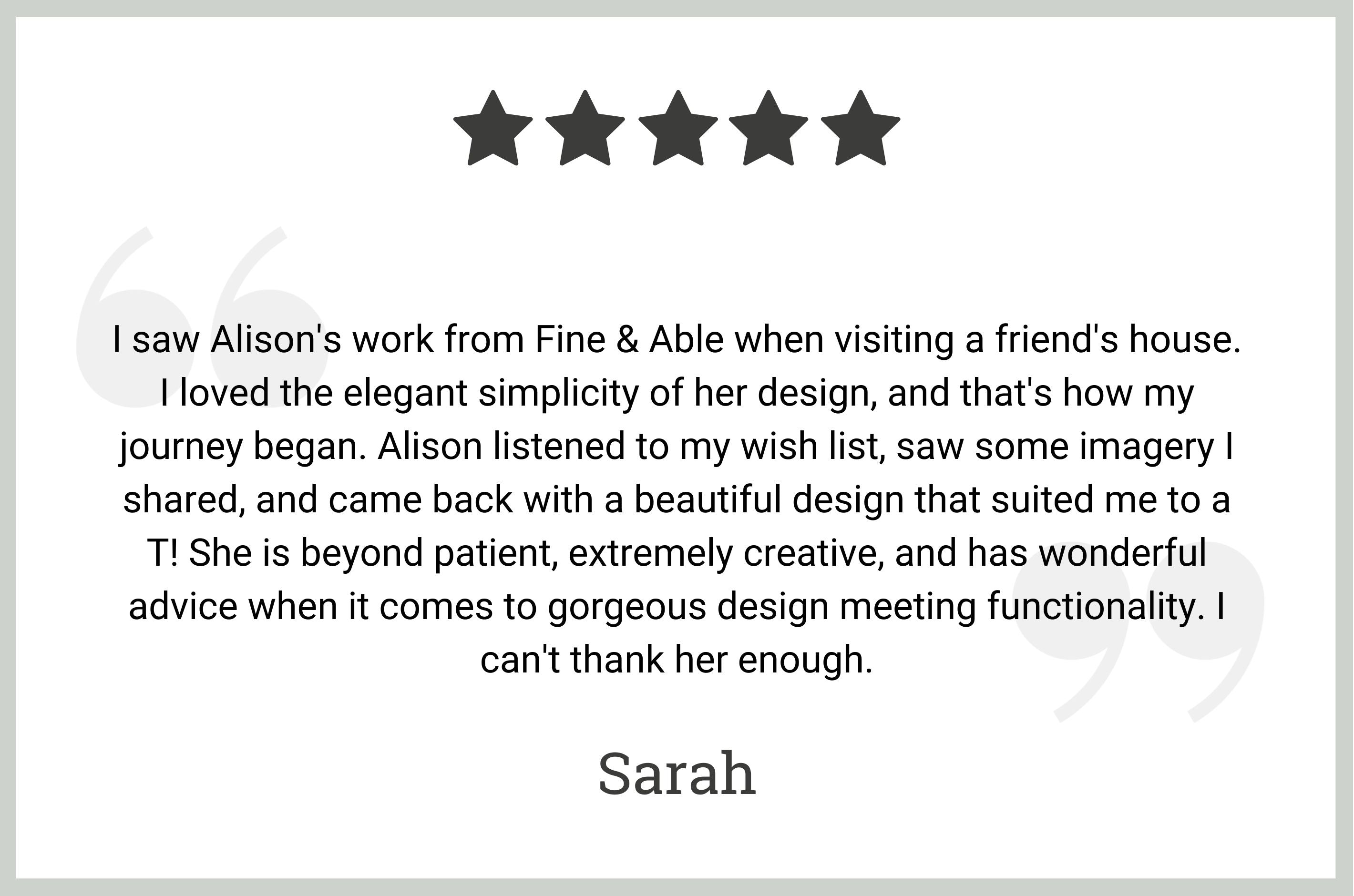 5 star review by Sarah