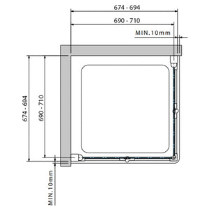 700mm Bliss Bi-folding Screen Clear Glass with a chrome finish dimensional drawing