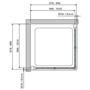 1000mm Bliss Bi-folding Screen Clear Glass with a chrome finish dimensional drawing