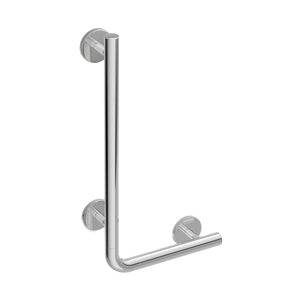 750x500mm Right Handed Circula L Shaped Grab Rail with a chrome look finish on a white background