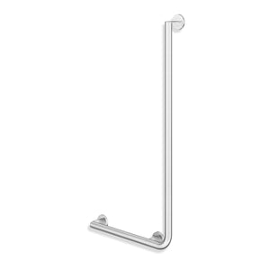 1000x500mm Left Handed Freestyle L Shaped Grab Rail with a satin steel finish on a white background