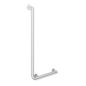 1000x500mm Right Handed Freestyle L Shaped Grab Rail with a satin steel finish on a white background