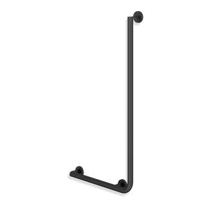 1000x500mm Left Handed Freestyle L Shaped Grab Rail with a matt black finish on a white background