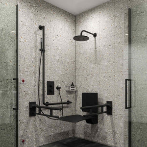 Freestyle supportive L shaped shower rail 1250x600mm matt black lifestyle image