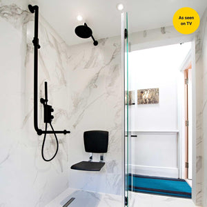 Esense shower seat with backrest anthracite grey lifestyle image