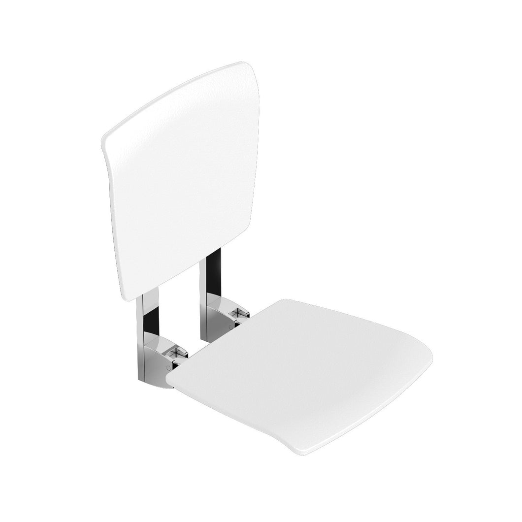 Esense Shower Seat and backrest with a white finish on a white background